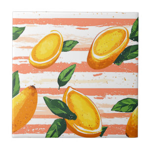Azulejo Patrón de frutas de mango con hojas verdes