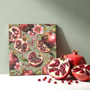 Azulejo Patrón de Frutas y Flores de Granada Lujuriosa