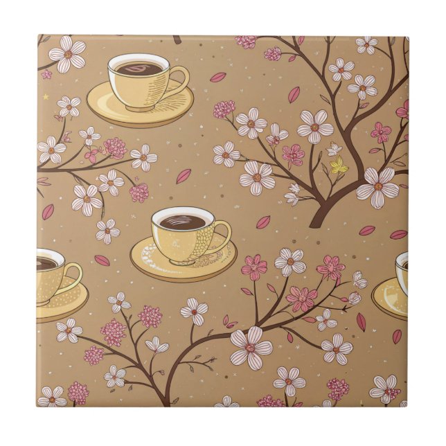Azulejo Patrón de funda de café Flor de Cerezo (1) (Frente)