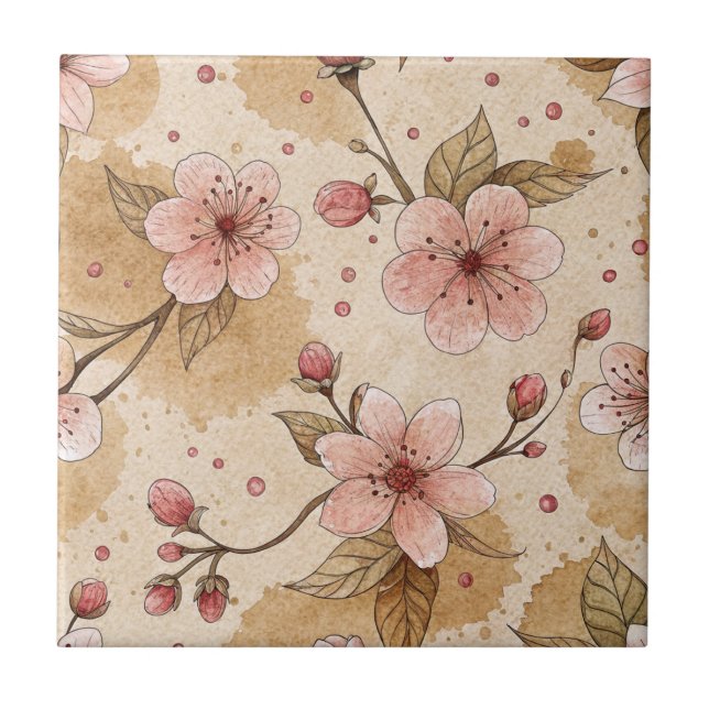 Azulejo Patrón de funda de café Flor de Cerezo (10) (Frente)