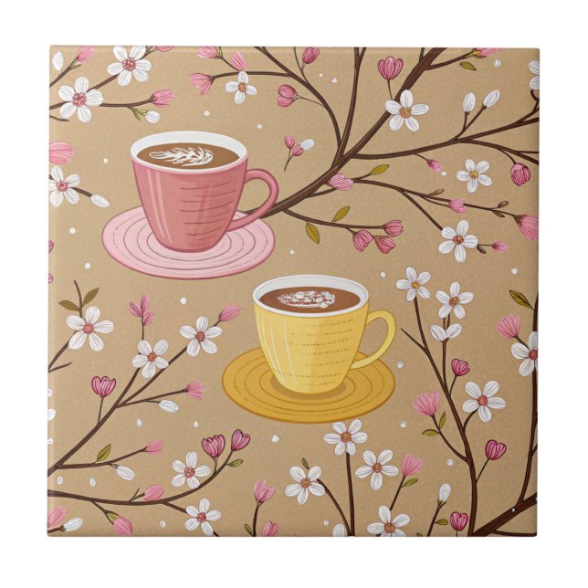Azulejo Patrón de funda de café Flor de Cerezo (4) (Frente)