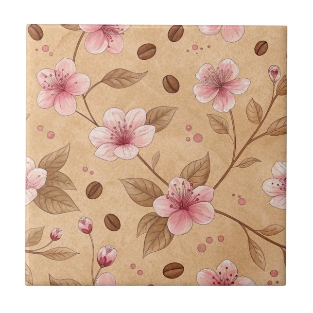 Azulejo Patrón de funda de café Flor de Cerezo (5) (Frente)