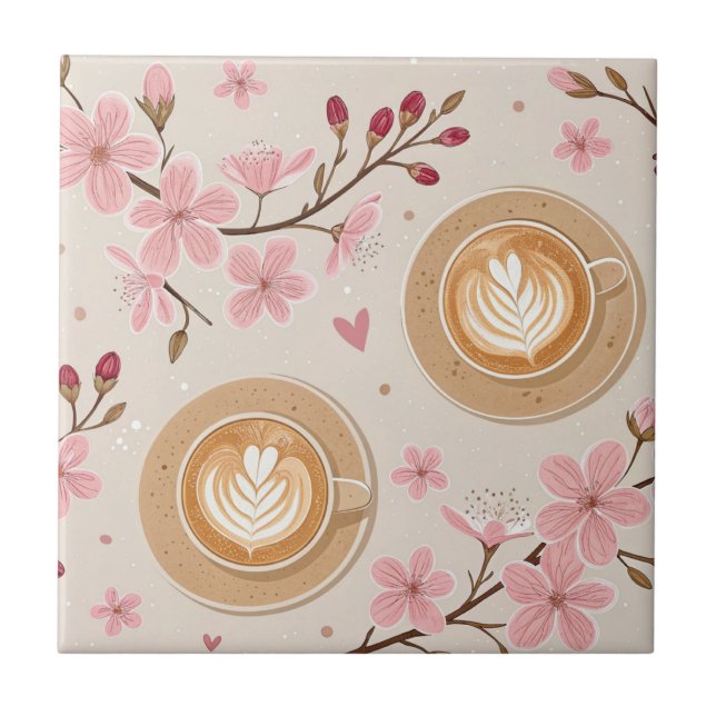 Azulejo Patrón de funda de café Flor de Cerezo (7) (Frente)