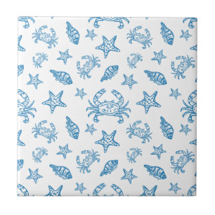 Azulejo Patrón de garabatos de criaturas marinas náuticas