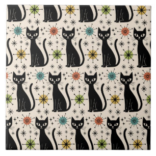 Azulejo Patrón de gato atómico modernista de mediados de s