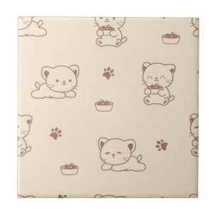 Azulejo Patrón de gato beige lindo (1)