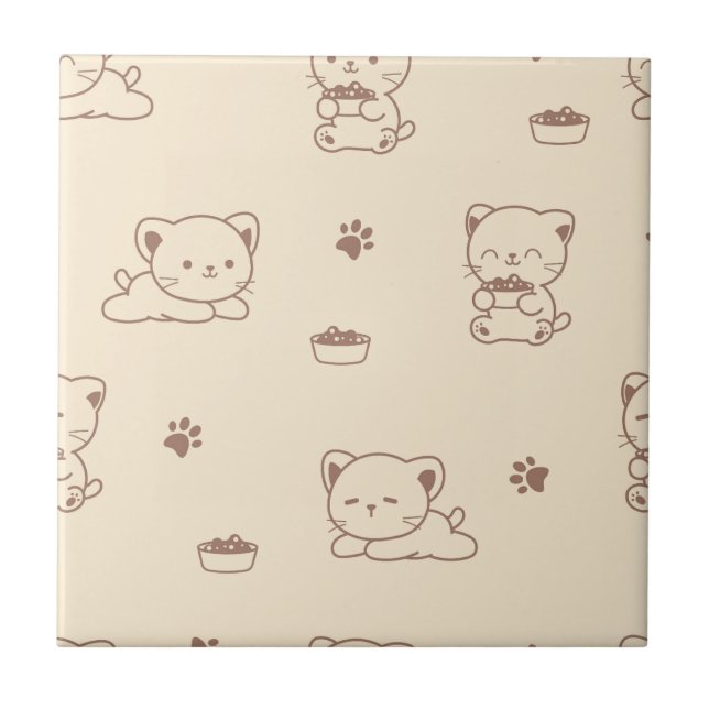 Azulejo Patrón de gato beige lindo (1) (Frente)