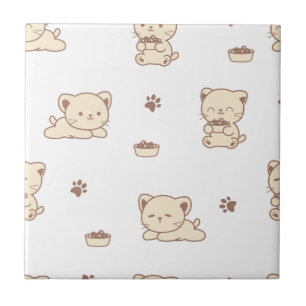Azulejo Patrón de gato beige lindo (2)