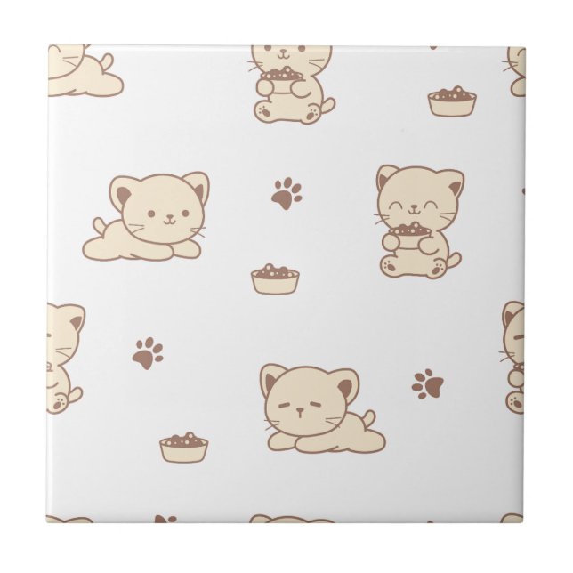 Azulejo Patrón de gato beige lindo (2) (Frente)
