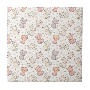 Azulejo Patrón de gato Chibi lindo - Diseño de gatito Kawa