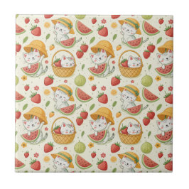 Azulejo Patrón de gato de frutas de verano - Diseño de pic
