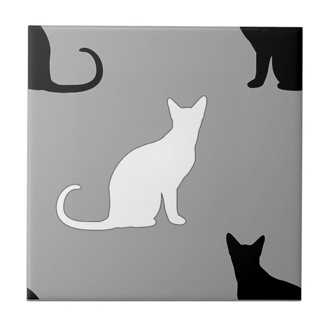 Azulejo Patrón de gato negro y blanco (Frente)
