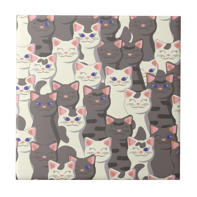 Azulejo Patrón de gatos blancos y grises (Frente)