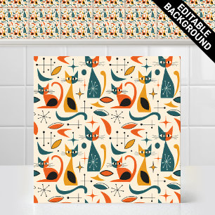 Azulejo Patrón de gatos retro de mediados de siglo atómico