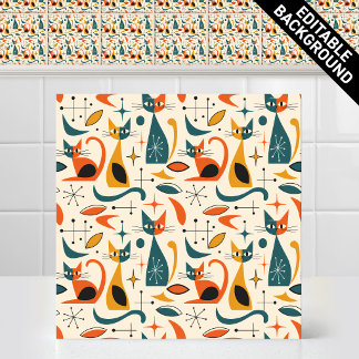 Azulejo Patrón de gatos retro de mediados de siglo atómico