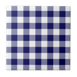 Azulejo Patrón de Gingham blanco y naval