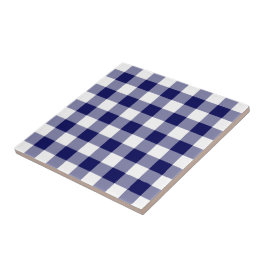 Azulejo Patrón de Gingham blanco y naval