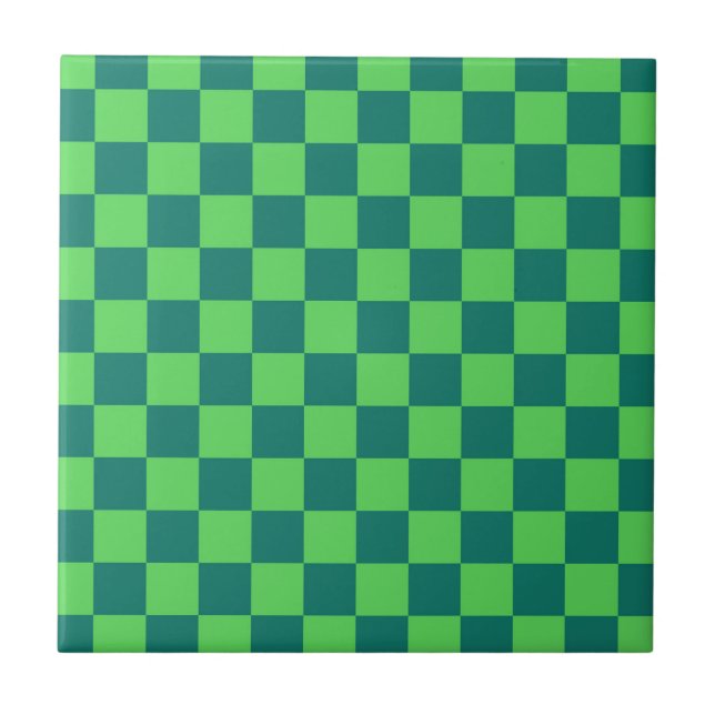 Azulejo Patrón de Gingham de Blue Green Checkered (Frente)