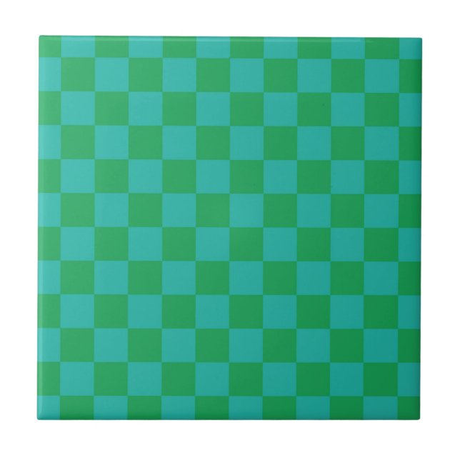 Azulejo Patrón de Gingham de Green Blue Checkered (Frente)