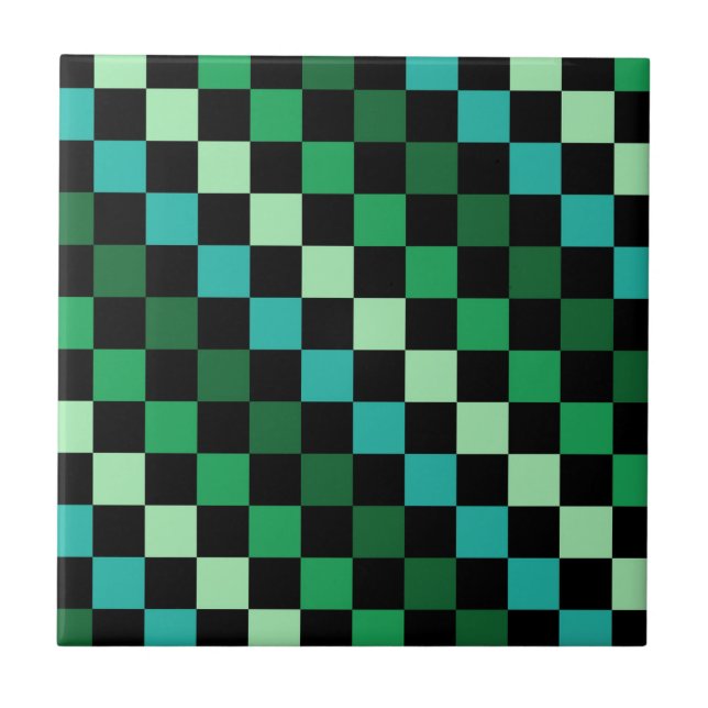 Azulejo Patrón de Gingham de Green Blue Checkered (Frente)