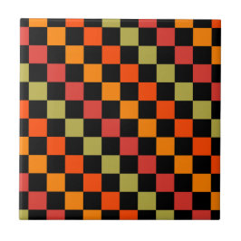 Azulejo Patrón de Gingham de naranja Black Checkered