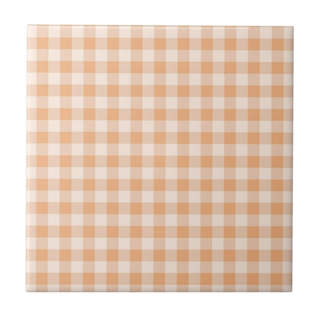 Azulejo Patrón de Gingham de Peach White Checkered (Frente)