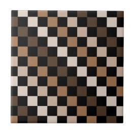 Azulejo Patrón de Gingham negro negro marrón