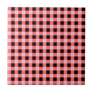 Azulejo Patrón de Gingham negro rosado