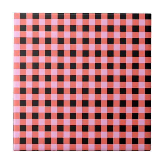 Azulejo Patrón de Gingham negro rosado (Frente)