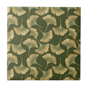 Azulejo Patrón de Ginkgo en Oro Mínimo