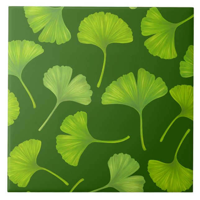Azulejo Patrón de Ginkgo en verde oscuro (Frente)