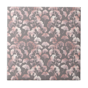 Azulejo Patrón de Ginkgo Rosa Negro Chic