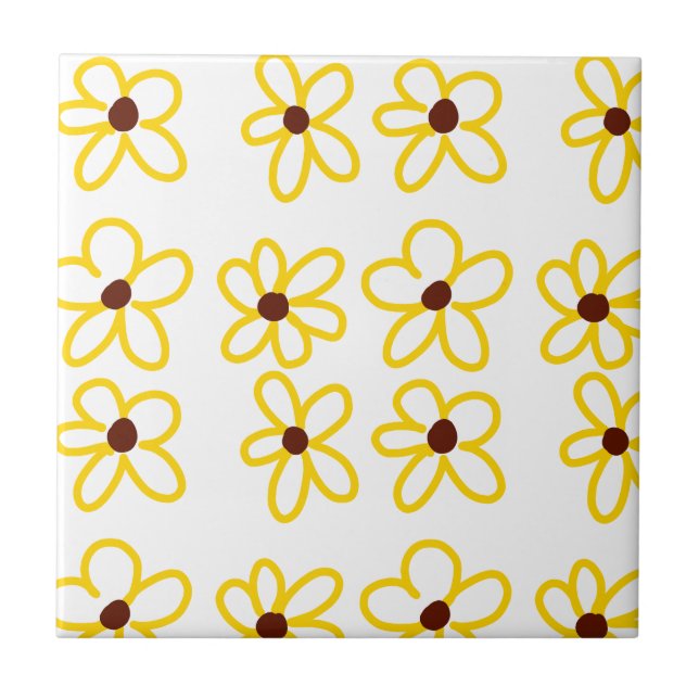 Azulejo Patrón de girasol amarillo marrón flor floral boho (Frente)