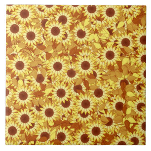 Azulejo Patrón de girasol - dorado, amarillo y marrón