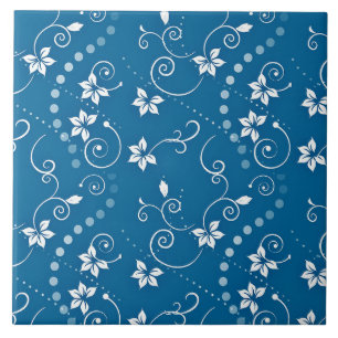 Azulejo Patrón De Giro Floral Azul Turquesa