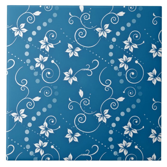 Azulejo Patrón De Giro Floral Azul Turquesa (Frente)