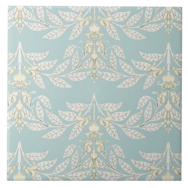 Azulejo Patrón de glicinia Art Nouveau suave turquesa (Frente)