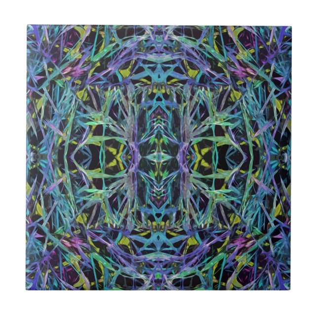 Azulejo Patrón de gramíneas geométricas en azul (Frente)