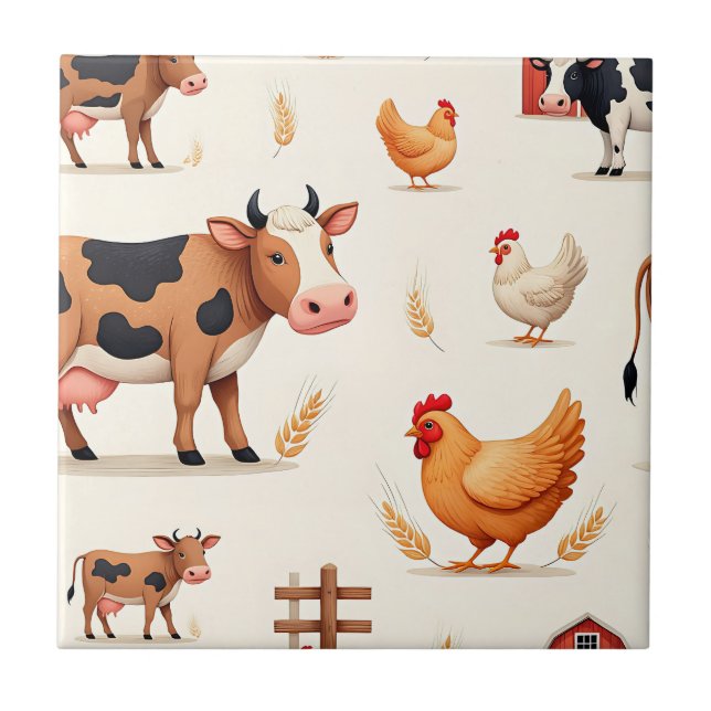 Azulejo Patrón de granero de animales de granja lindos (Frente)