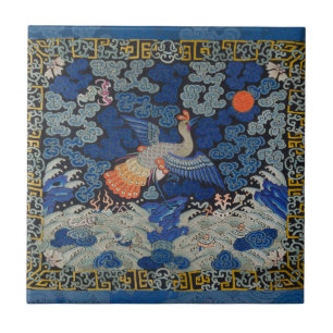 Azulejo Patrón de grulla china vintage: azul imperial