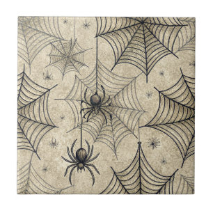 Azulejo Patrón de Halloween de arañas vintage y webs