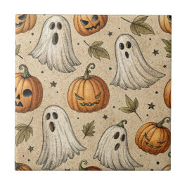 Azulejo Patrón de Halloween de fantasías y calabazas
