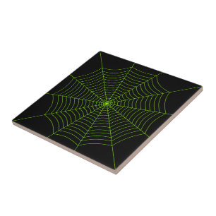 Azulejo Patrón de Halloween en la telaraña verde neonesa n