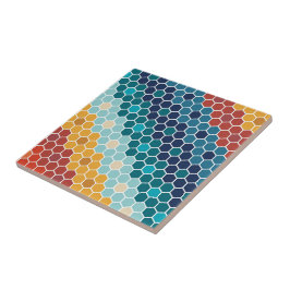 Azulejo Patrón de hexágono de mosaico retro-floral colorid