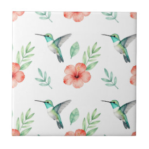 Azulejo Patrón de Hibisco Colibrí Turquesa