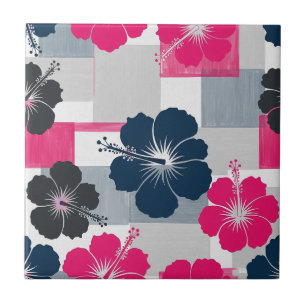 Azulejo Patrón de Hibisco Tropical Costero (13)