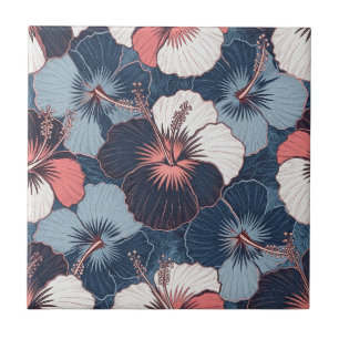 Azulejo Patrón de Hibisco Tropical Costero (14)