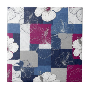 Azulejo Patrón de Hibisco Tropical Costero (5)