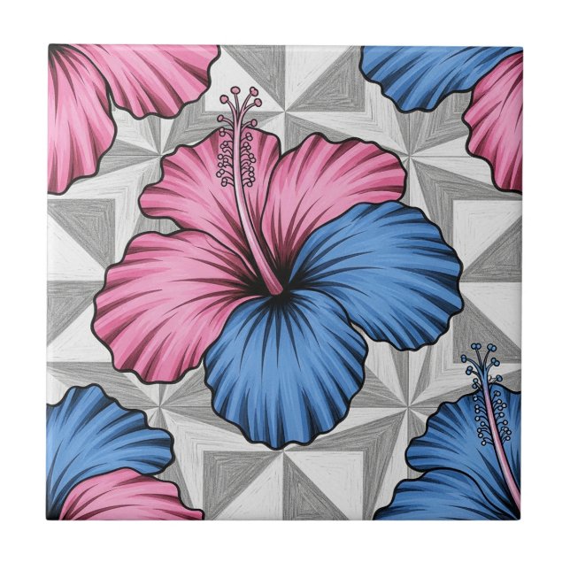 Azulejo Patrón de Hibisco Tropical Costero (6) (Frente)