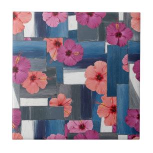 Azulejo Patrón de Hibisco Tropical Costero (9)
